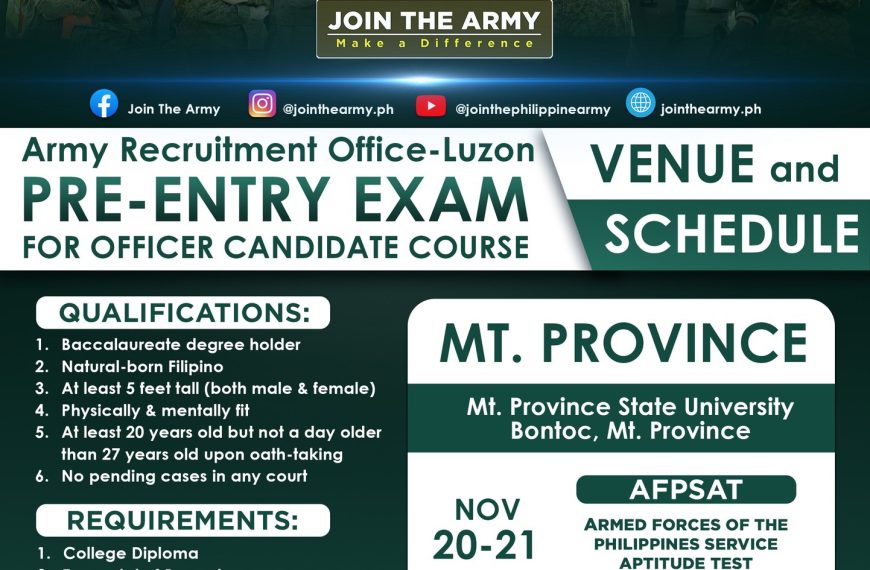 Upcoming Pre-Entry Exam Schedule for Army Officer and Soldier Applicants