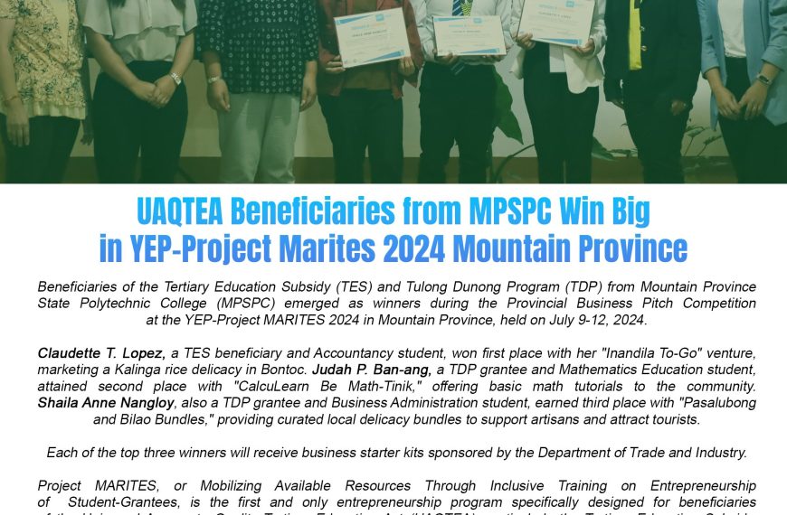 UAQTEA BENEFICIARIES FROM MPSPC WIN BIG IN YEP-PROJECT MARITES 2024 MOUNTAIN PROVINCE