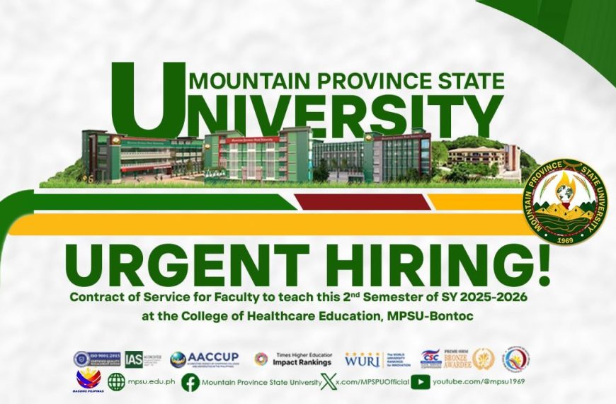 MPSU-Bontoc needs 30 RLE Clinical Instructors to teach this Second Semester of AY 2025-2026.