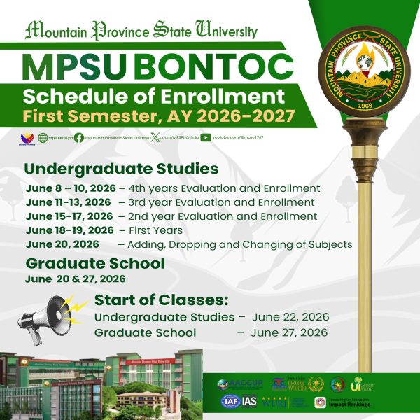 MPSU-BONTOC CAMPUS ENROLLMENT SCHEDULE FOR 1ST SEMESTER, AY 2026–2027
