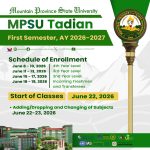 ENROLLMENT SCHEDULE & PROCEDURE | MPSU Tadian Campus | First Semester, AY 2026-2027