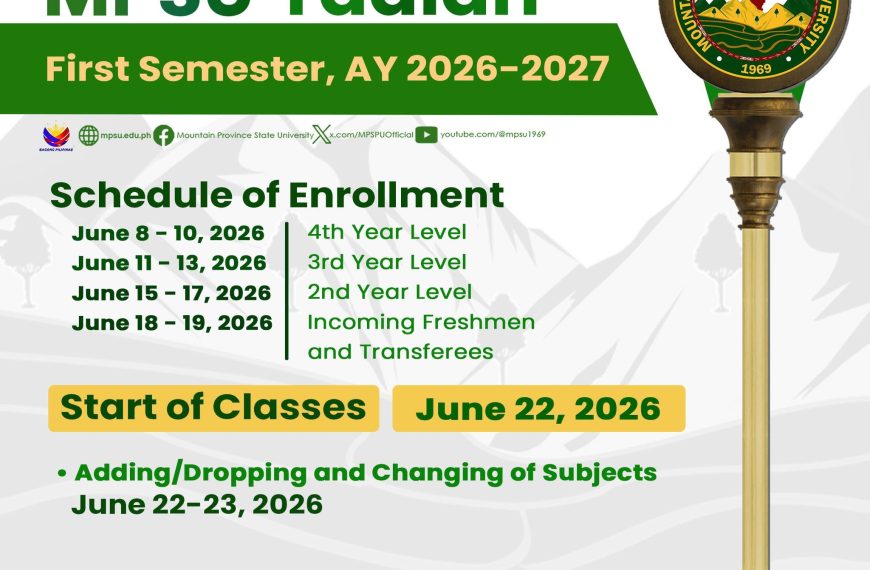 ENROLLMENT SCHEDULE & PROCEDURE | MPSU Tadian Campus | First Semester, AY 2026-2027