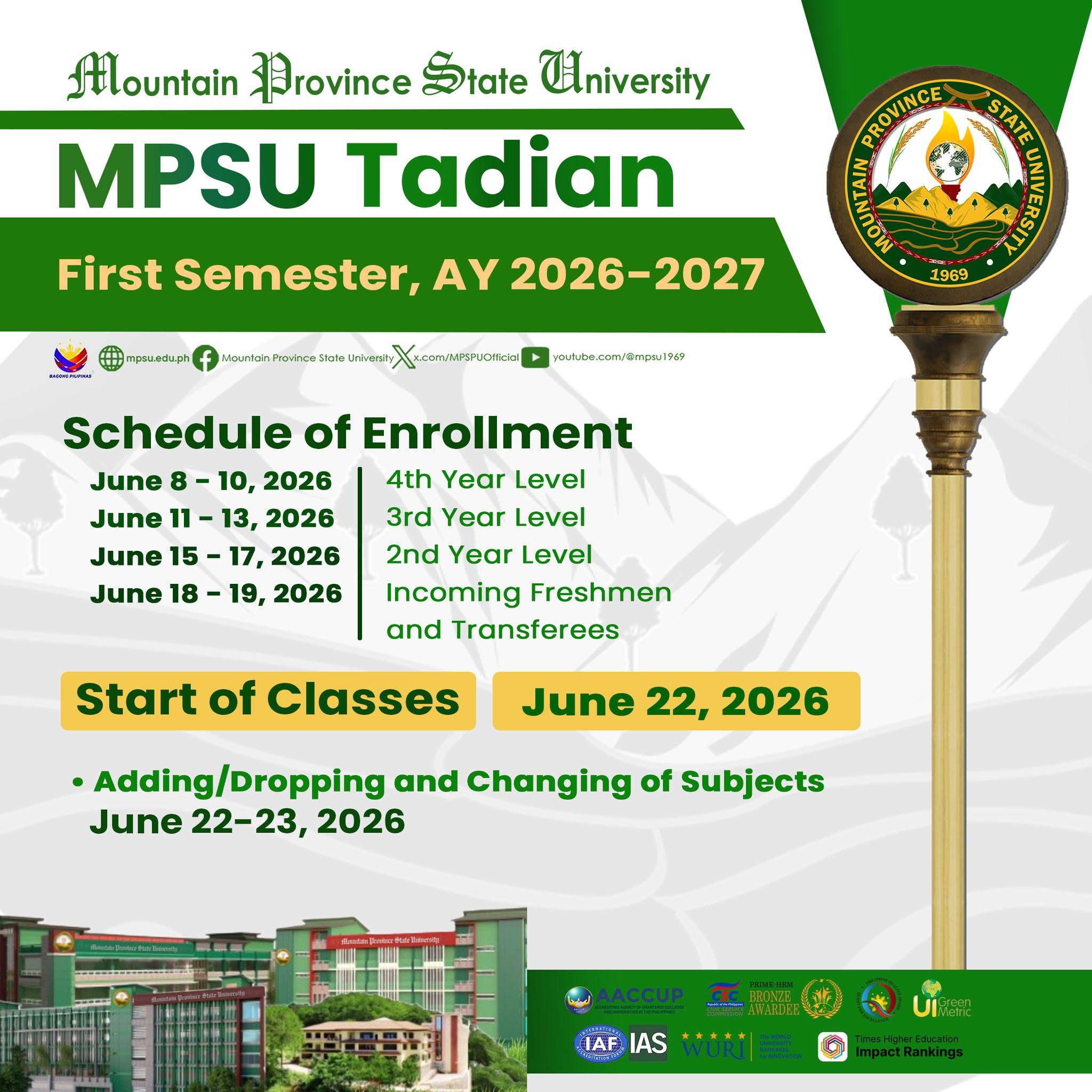 ENROLLMENT SCHEDULE & PROCEDURE | MPSU Tadian Campus | First Semester ...