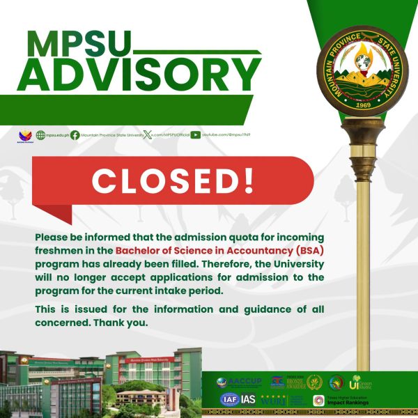ADVISORY || Enrollment for First-Year Bachelor of Science in Accountancy (BSA) is now CLOSED.