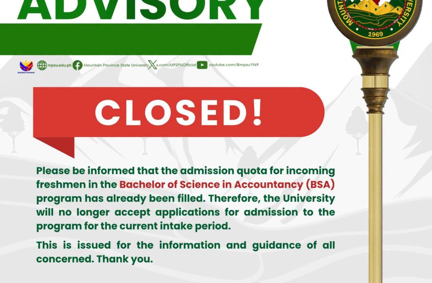 ADVISORY || Enrollment for First-Year Bachelor of Science in Accountancy (BSA) is now CLOSED.