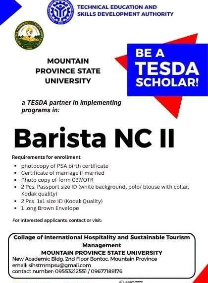 Be a TESDA Barista Scholar at MPSU!