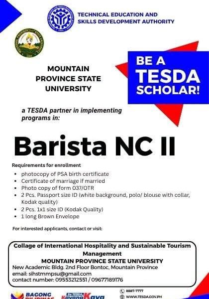 Be a TESDA Barista Scholar at MPSU!