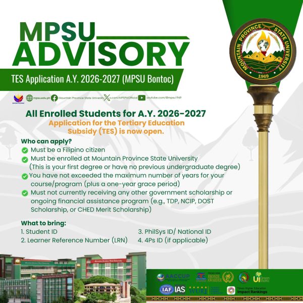 ADVISORY MPSU-BONTOC: All Enrolled Students for A.Y. 2026-2027 || Application for the Tertiary Education Subsidy…