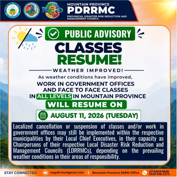 PUBLIC ADVISORY | RESUMPTION OF CLASSES AND GOVERNMENT WORK