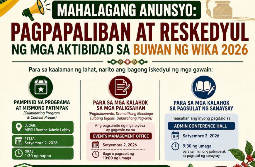 MAHALAGANG ANUNSYO: PAGPAPALIBAN AT RESKEDYUL NG MGA AKTIBIDAD SA BUWAN NG WIKA 2026