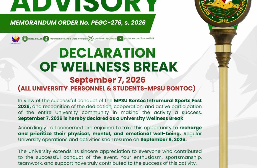ADVISORY || MPSU-BONTOC WELLNESS BREAK